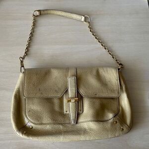 Saint Laurent Paris Beige Patent Leather Emma Chain Shoulder Bag